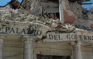 A destroyed building in L’Aquila after the earthquake of 2009